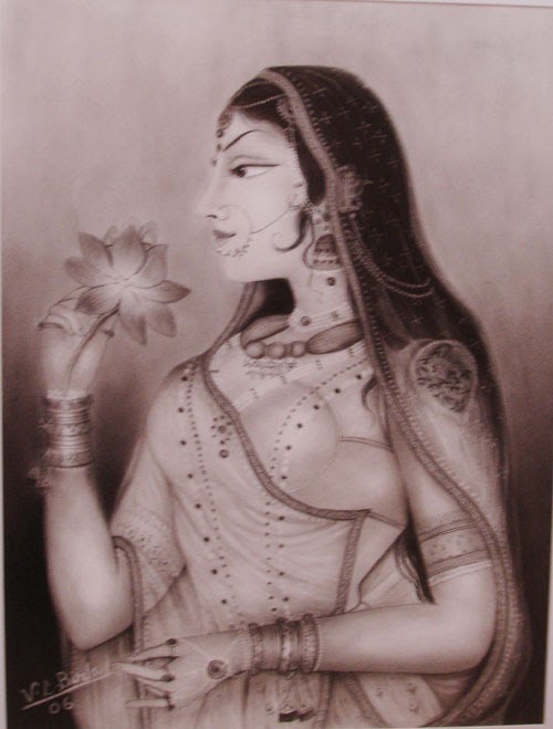 Monochrome profile study of Bani Thani holding a flower